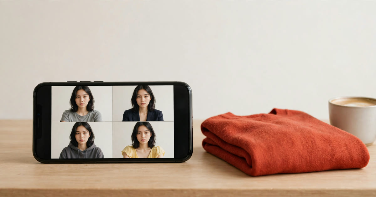A phone showing the same person wearing several different outfits