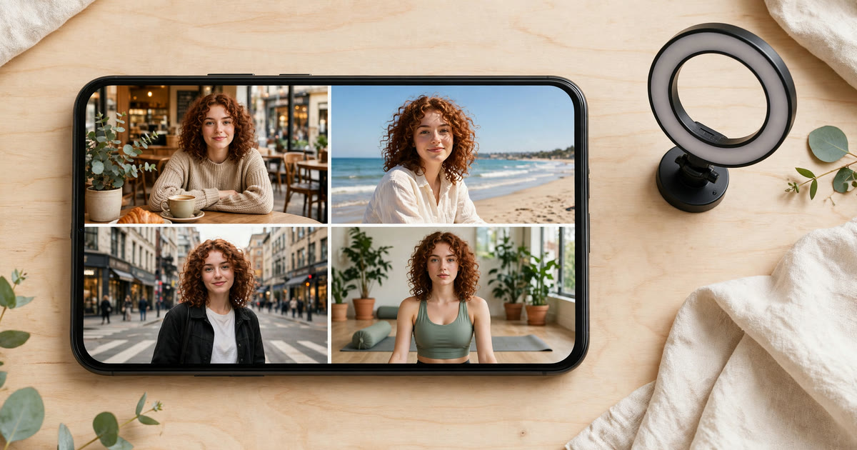 A phone showing posts of the same AI influencer character