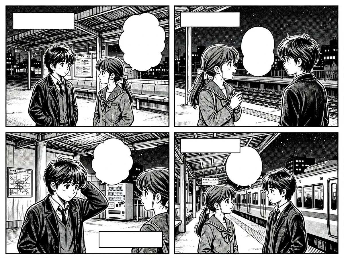 A manga page with empty speech bubbles ready for lettering