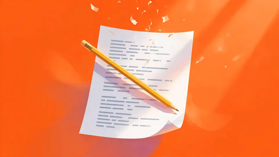 A white screenplay page and a yellow pencil on a bright orange background