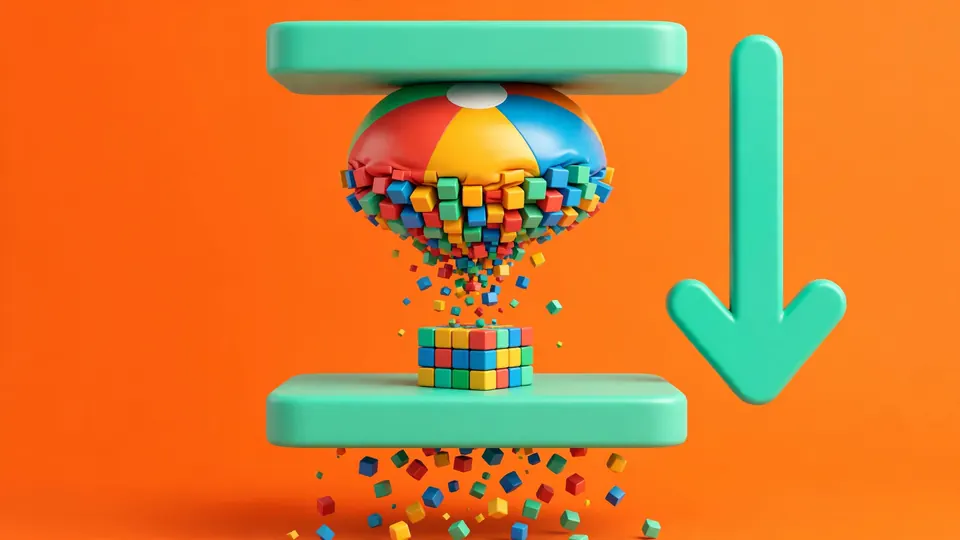 A big GIF tile of a beach ball squeezed into a small tile on an orange background