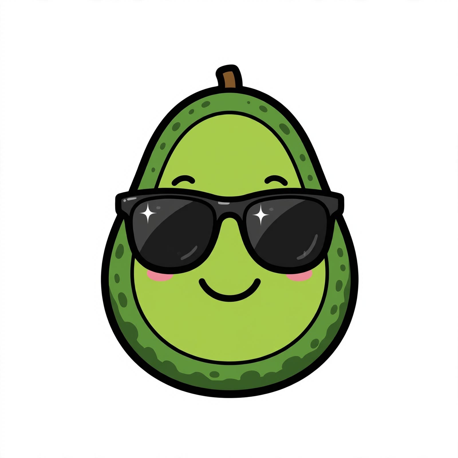 Sticker outline emoji of a cool avocado wearing sunglasses, centered on white