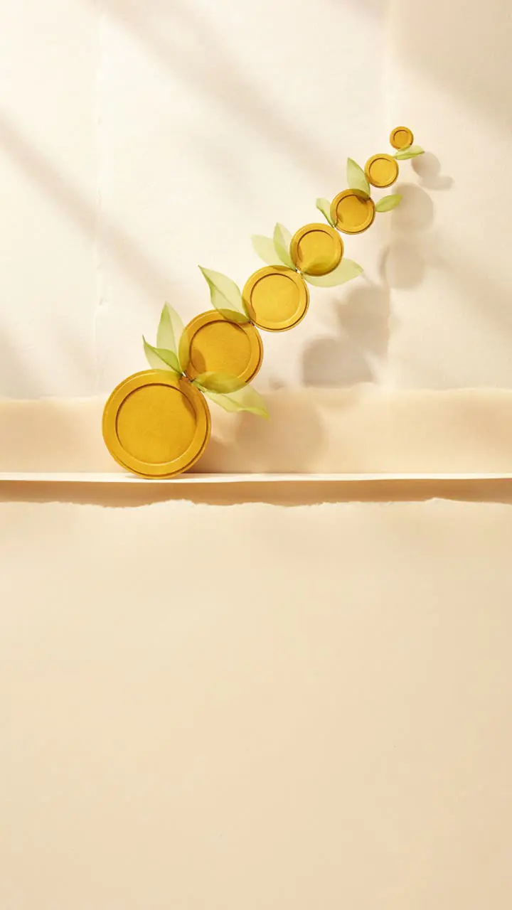 A narrated 9:16 Short explaining compound interest with paper-craft coins and captions