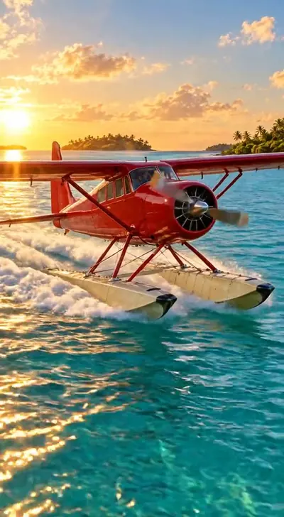 The red seaplane skims: a 5 second 720p FLUX 3 Max clip with sound