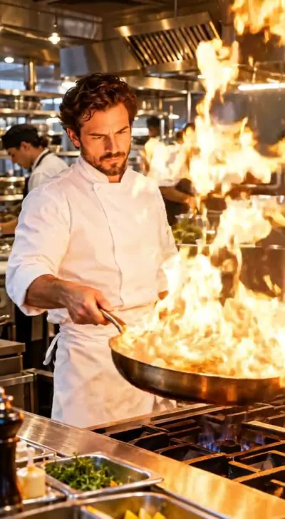 The chef tosses the: a 5 second 720p FLUX 3 Max clip with sound
