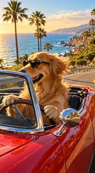 The golden retriever drives: a 5 second 720p FLUX 3 Max clip with sound