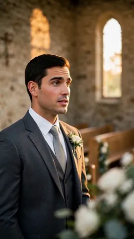 Daniel in his grey suit looks to one side with a startled face