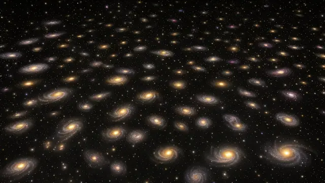 A field of distant galaxies thinning into dark space