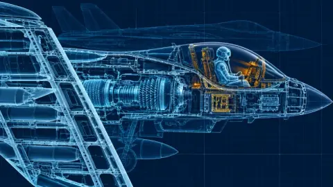 Glowing technical drawings and cutaways that show how a thing works. For engineering, military and transport.