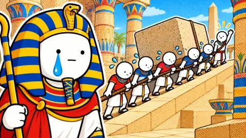 The Cartoon comedy look: a pharaoh and a line of workers