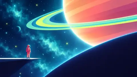 No outlines, only glowing geometry and scale. For science, technology and big ideas.