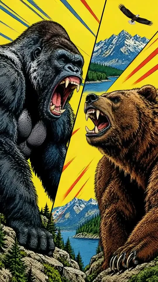 A gorilla versus a grizzly bear: who would win?, made with Reel Factory