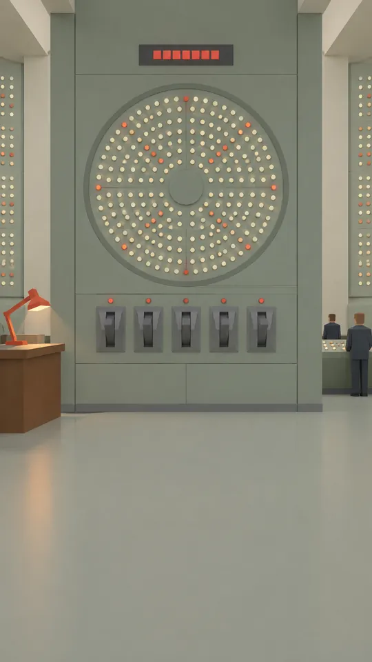 Low poly control room: a picture of the look